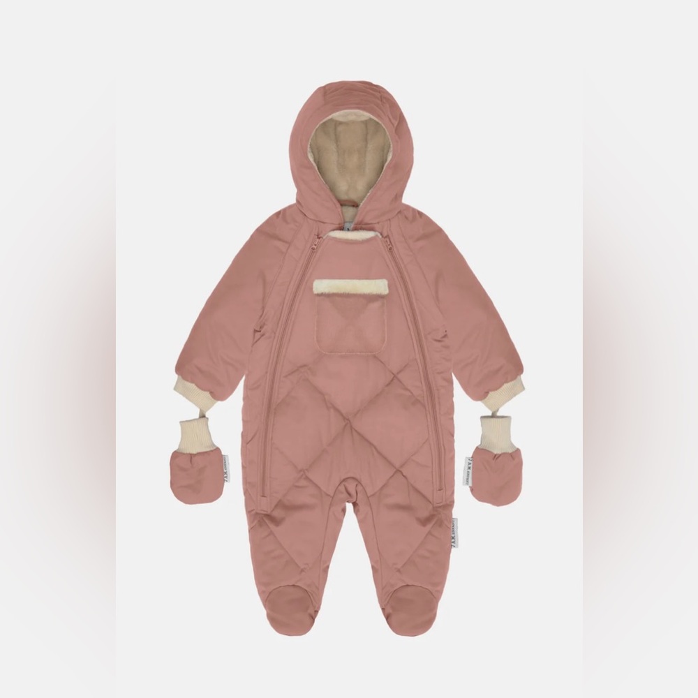 Infant Puffer Snowsuit with Hood in Dusty Rose - Unbranded